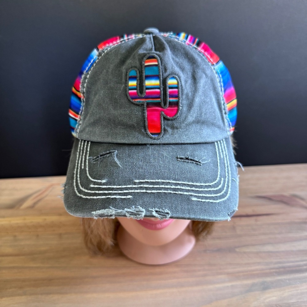 Grey Kbethos baseball cap hat‎ Distressed Cactus Colorful Embroidery Summer